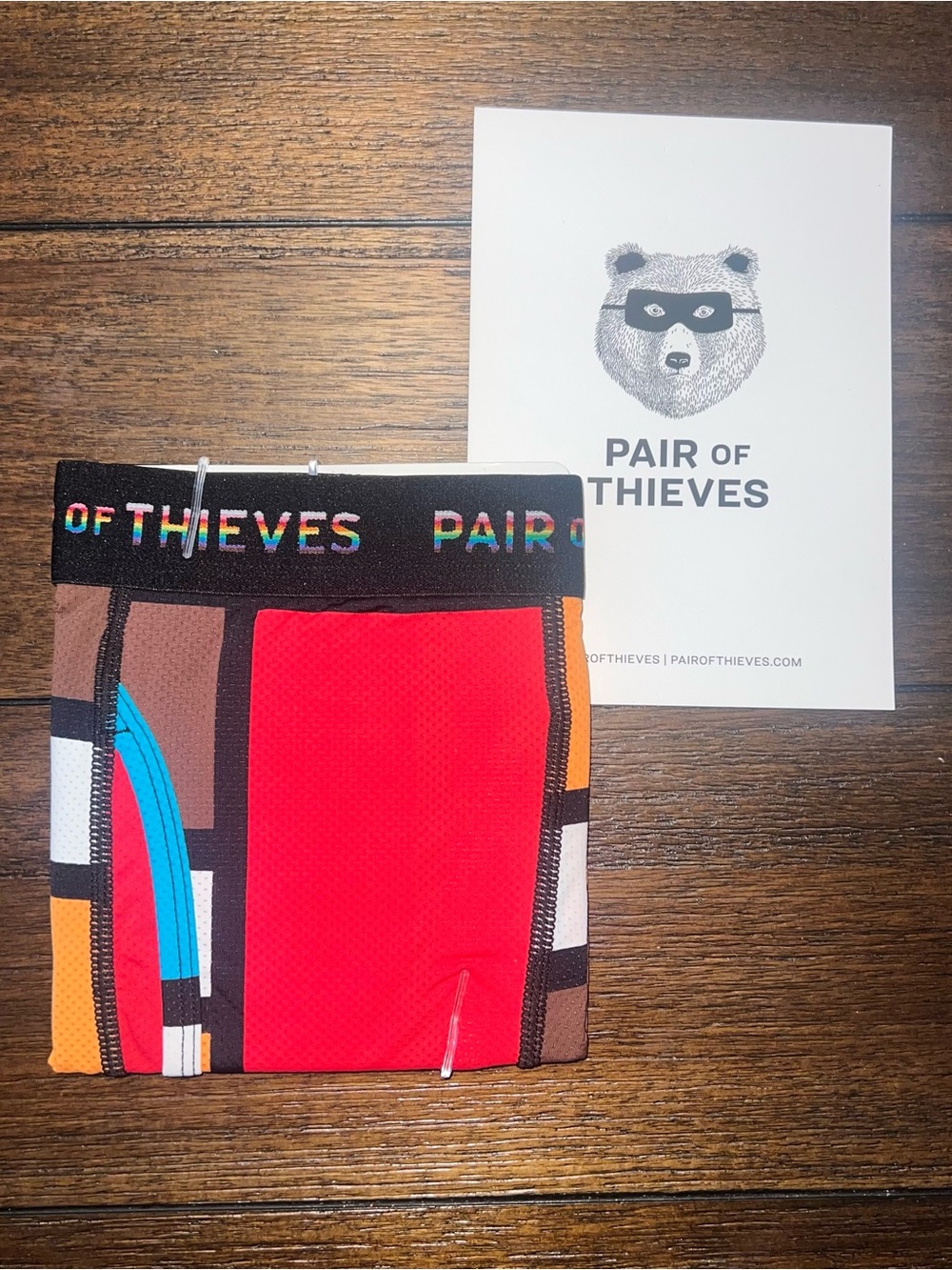 Pair of Thieves Colorblock Men's Boxer Briefs - Red with Blue & Brown Accents